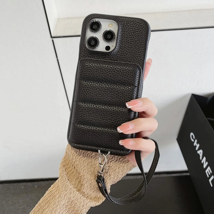 For iPhone 16 Pro Max Case Card Slots Kickstand PU Leather + PET Phone Cover with Wrist Strap - Black - 7