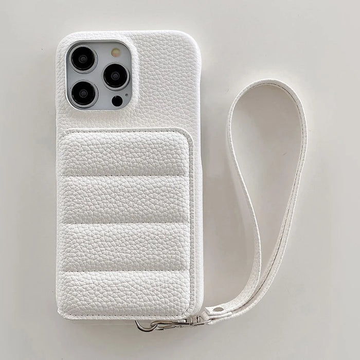 For iPhone 14 Pro Max Case Card Slots Kickstand PU Leather + PET Phone Cover with Wrist Strap - White - 2