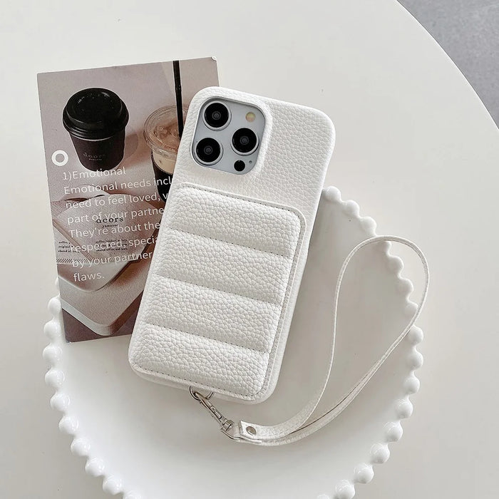 For iPhone 14 Pro Max Case Card Slots Kickstand PU Leather + PET Phone Cover with Wrist Strap - White - 4