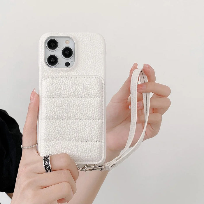 For iPhone 14 Pro Max Case Card Slots Kickstand PU Leather + PET Phone Cover with Wrist Strap - White - 7
