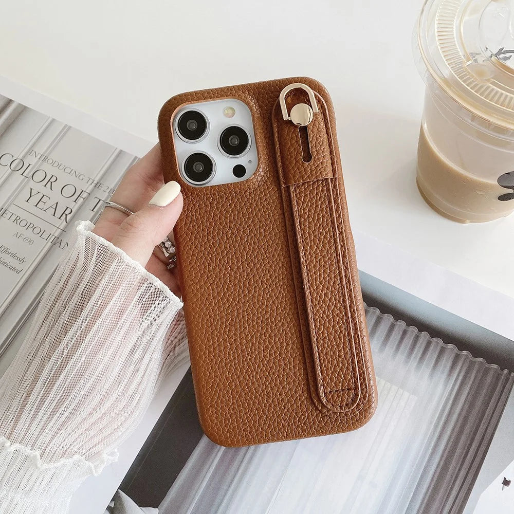 For iPhone 16 Pro Max Case Wristband Kickstand PU Leather + PET Phone Cover - Dark Brown - 2
