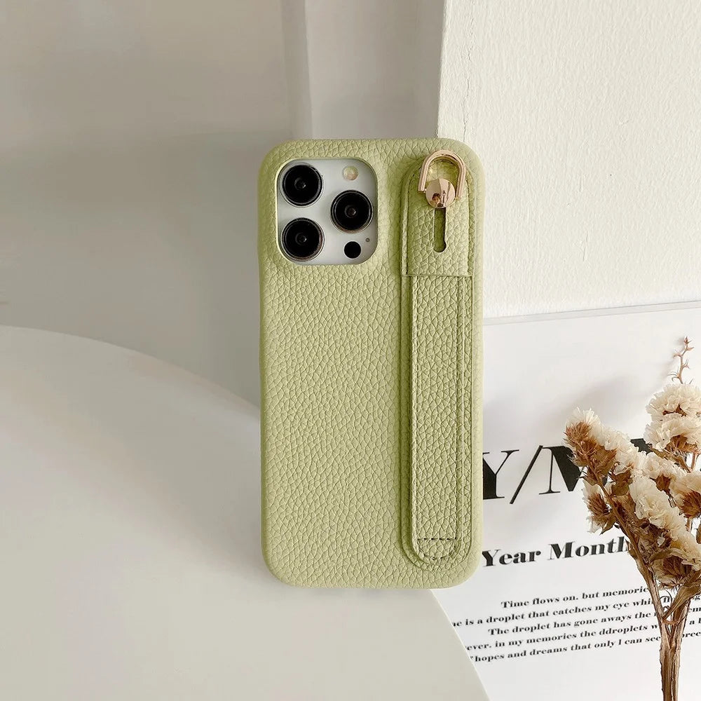 For iPhone 16 Pro Case Wristband Kickstand PU Leather + PET Phone Cover - Green - 2