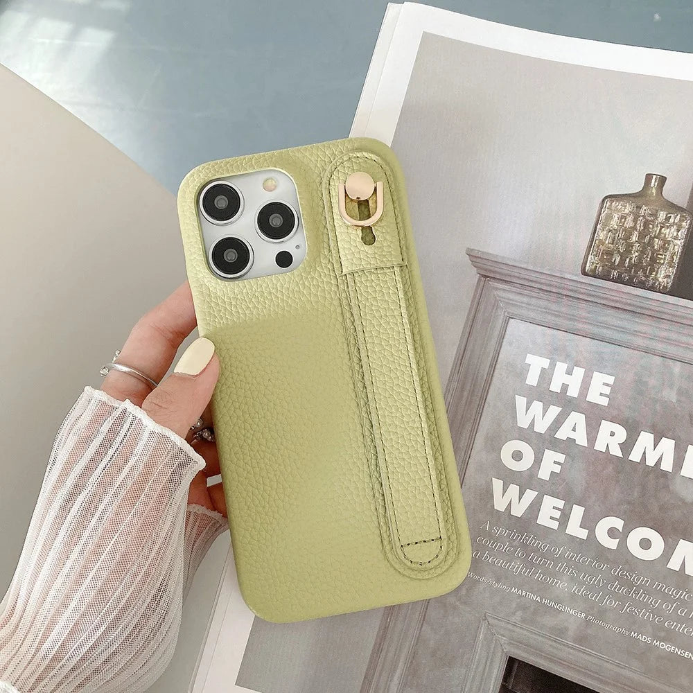 For iPhone 16 Pro Case Wristband Kickstand PU Leather + PET Phone Cover - Green - 4