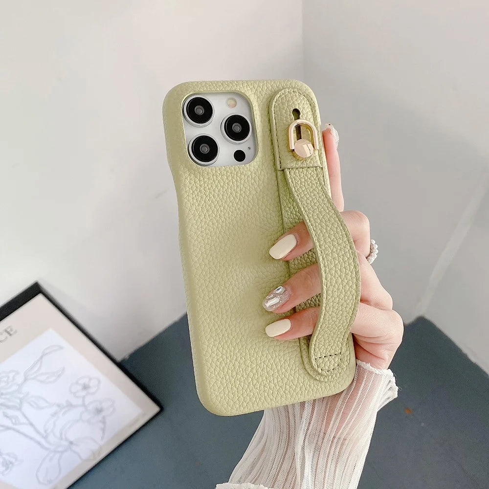 For iPhone 16 Pro Case Wristband Kickstand PU Leather + PET Phone Cover - Green - 6