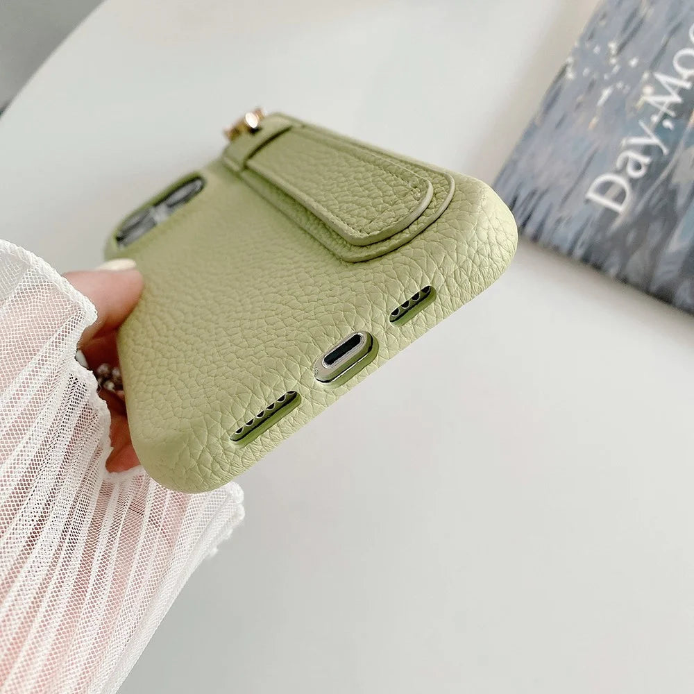 For iPhone 16 Pro Case Wristband Kickstand PU Leather + PET Phone Cover - Green - 7