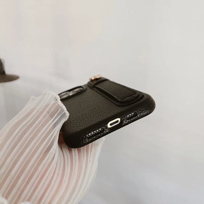 For iPhone 15 Pro Case Wristband Kickstand PU Leather + PET Phone Cover - Black - 4