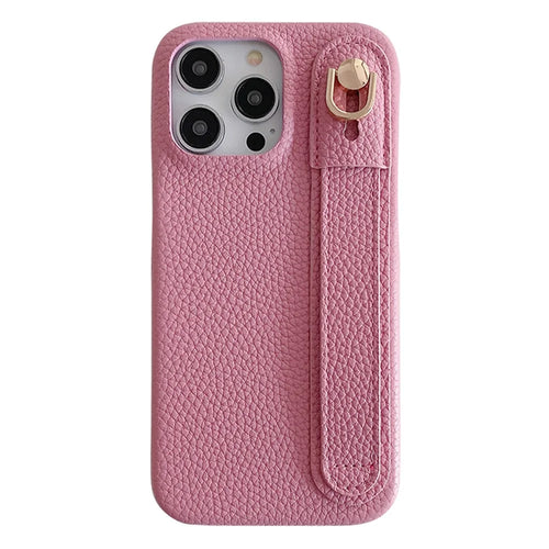 For iPhone 14 Pro Max Case Wristband Kickstand PU Leather + PET Phone Cover - Pink - 1