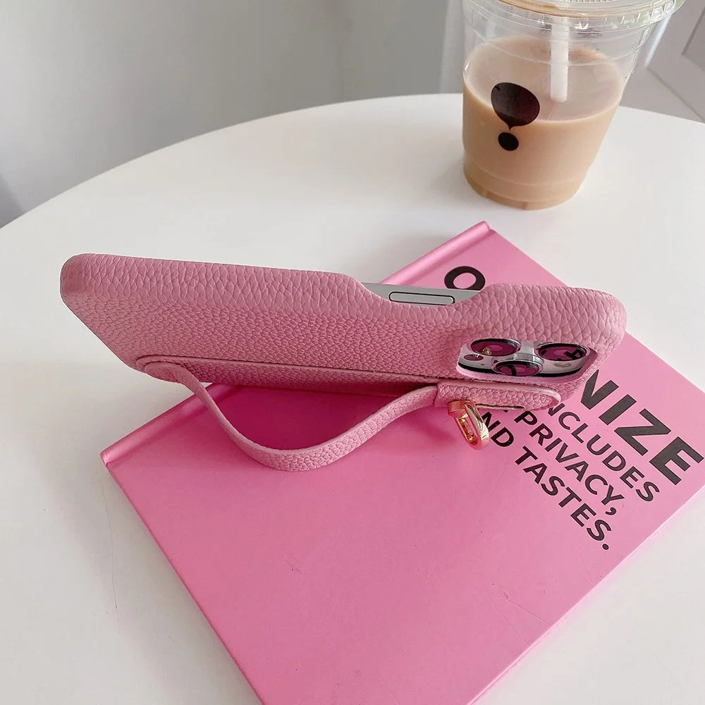 For iPhone 14 Pro Max Case Wristband Kickstand PU Leather + PET Phone Cover - Pink - 3