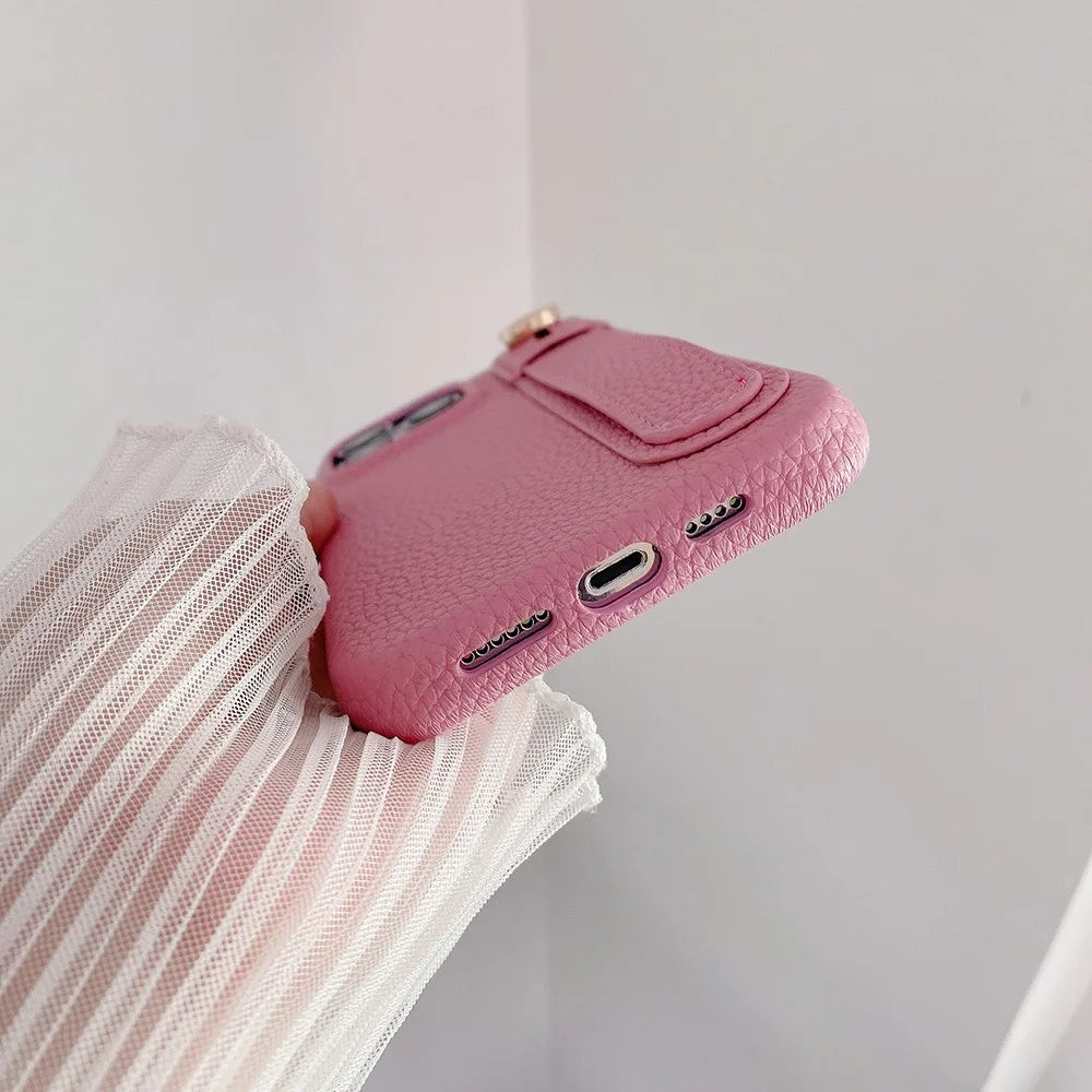 For iPhone 14 Pro Max Case Wristband Kickstand PU Leather + PET Phone Cover - Pink - 7