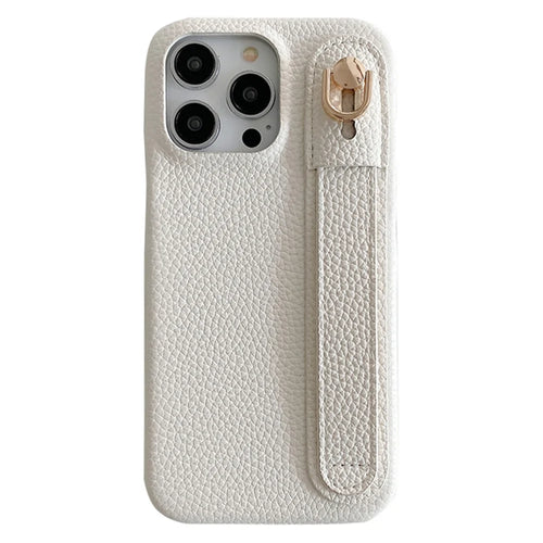 For iPhone 14 Pro Case Wristband Kickstand PU Leather + PET Phone Cover - White - 1