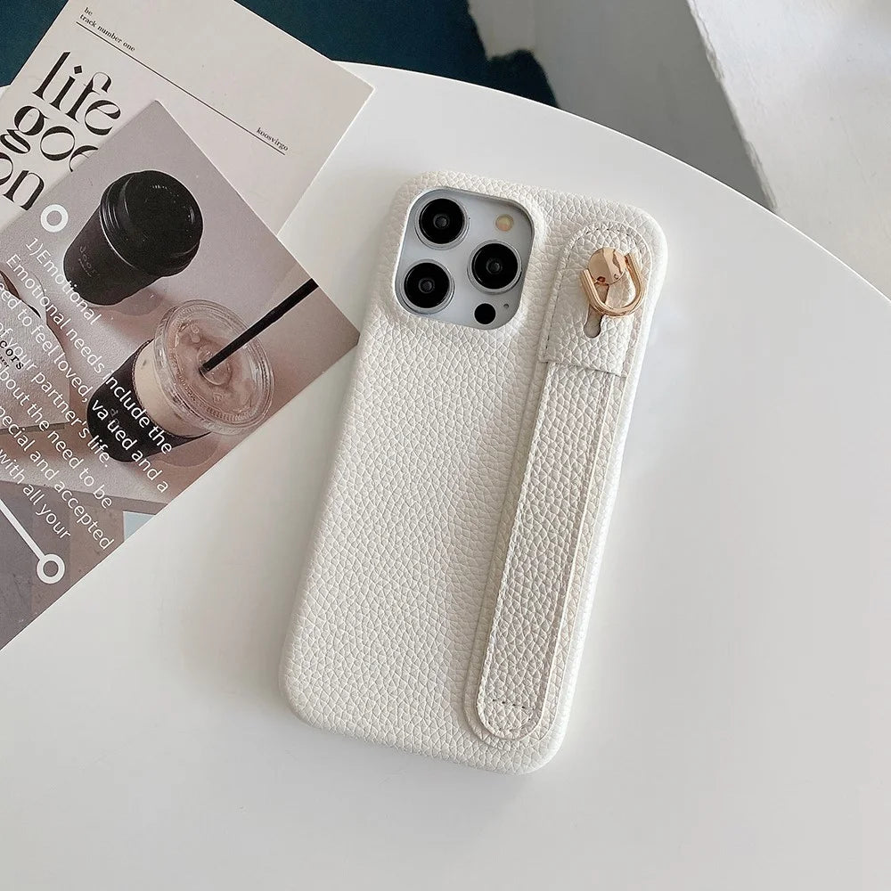 For iPhone 14 Pro Case Wristband Kickstand PU Leather + PET Phone Cover - White - 2