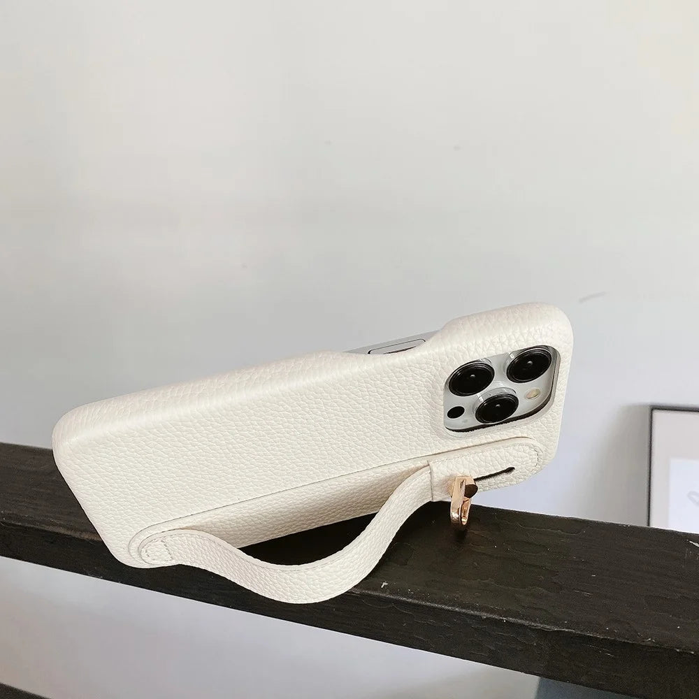 For iPhone 14 Pro Case Wristband Kickstand PU Leather + PET Phone Cover - White - 3