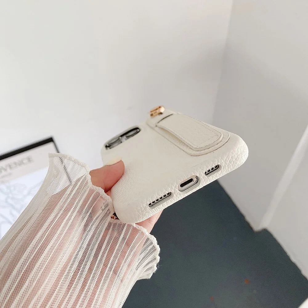 For iPhone 14 Pro Case Wristband Kickstand PU Leather + PET Phone Cover - White - 4