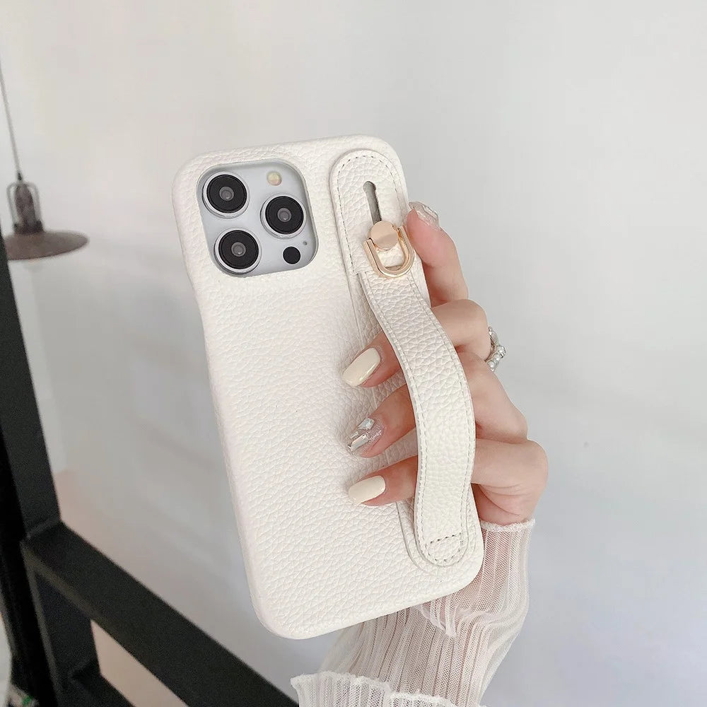 For iPhone 14 Pro Case Wristband Kickstand PU Leather + PET Phone Cover - White - 5