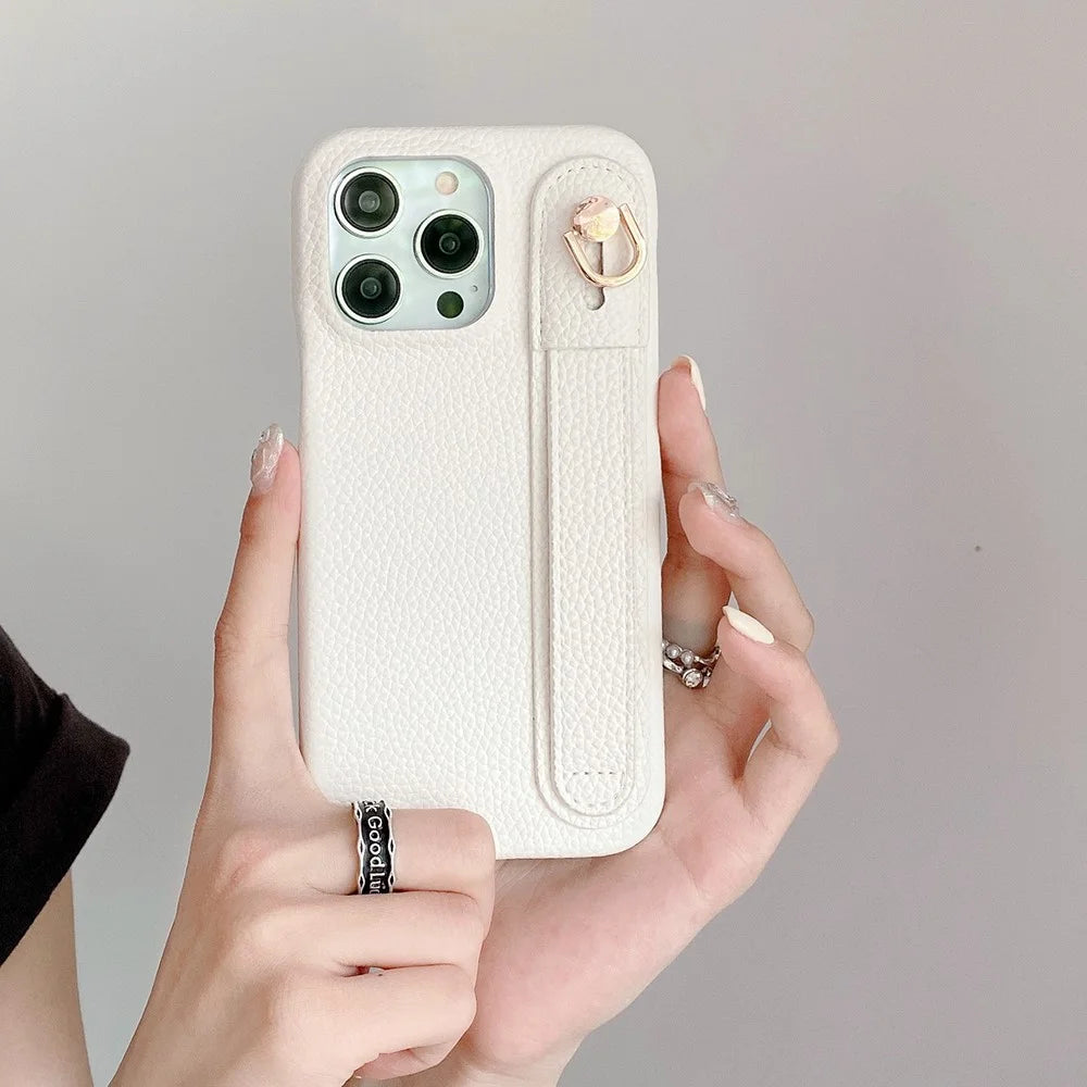 For iPhone 14 Pro Case Wristband Kickstand PU Leather + PET Phone Cover - White - 7