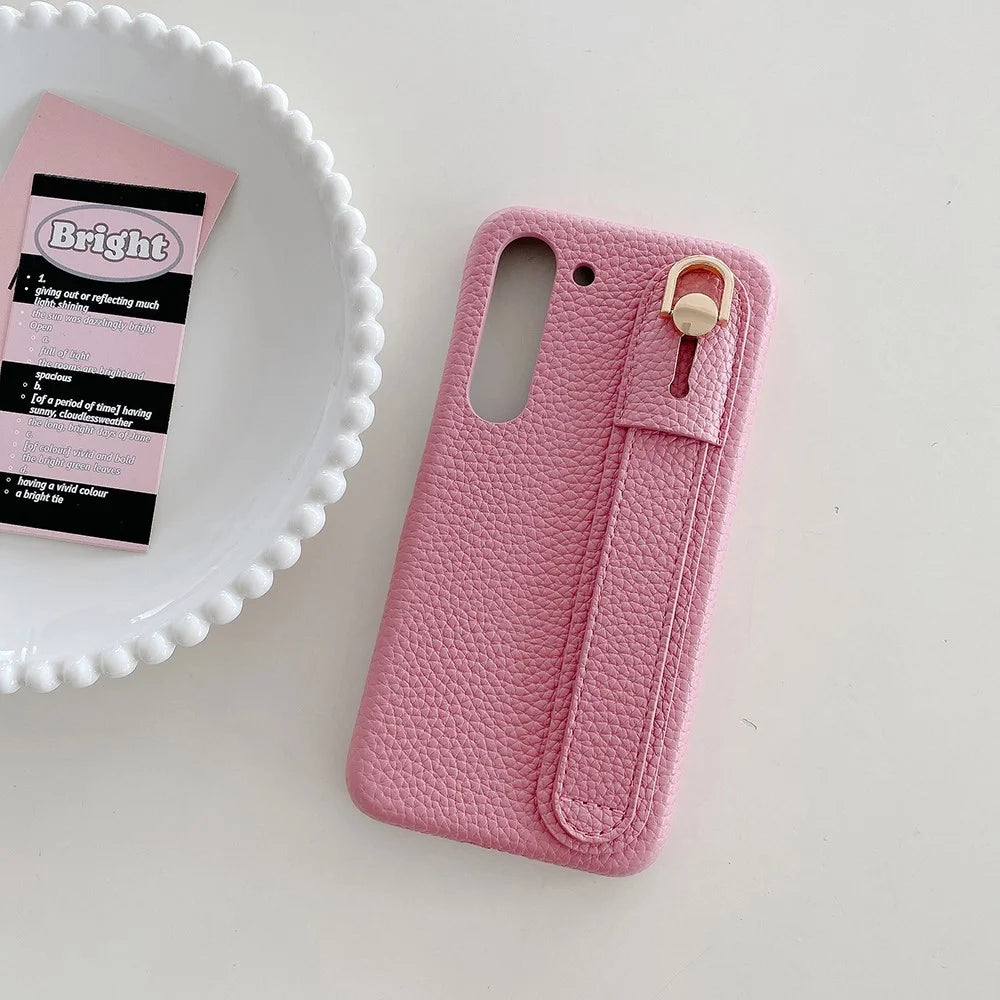 For Samsung Galaxy S23 Case Wristband Kickstand PU Leather + PET Phone Cover - Pink - 2