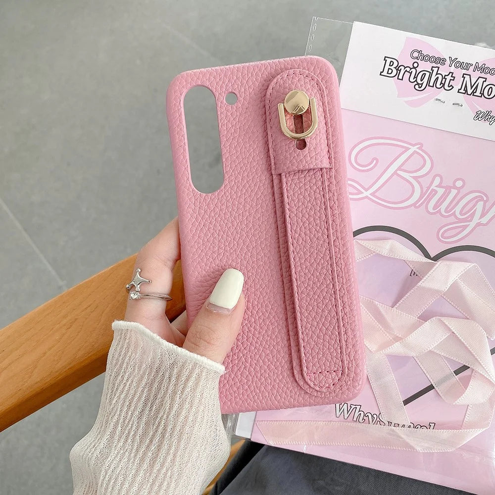 For Samsung Galaxy S23 Case Wristband Kickstand PU Leather + PET Phone Cover - Pink - 6