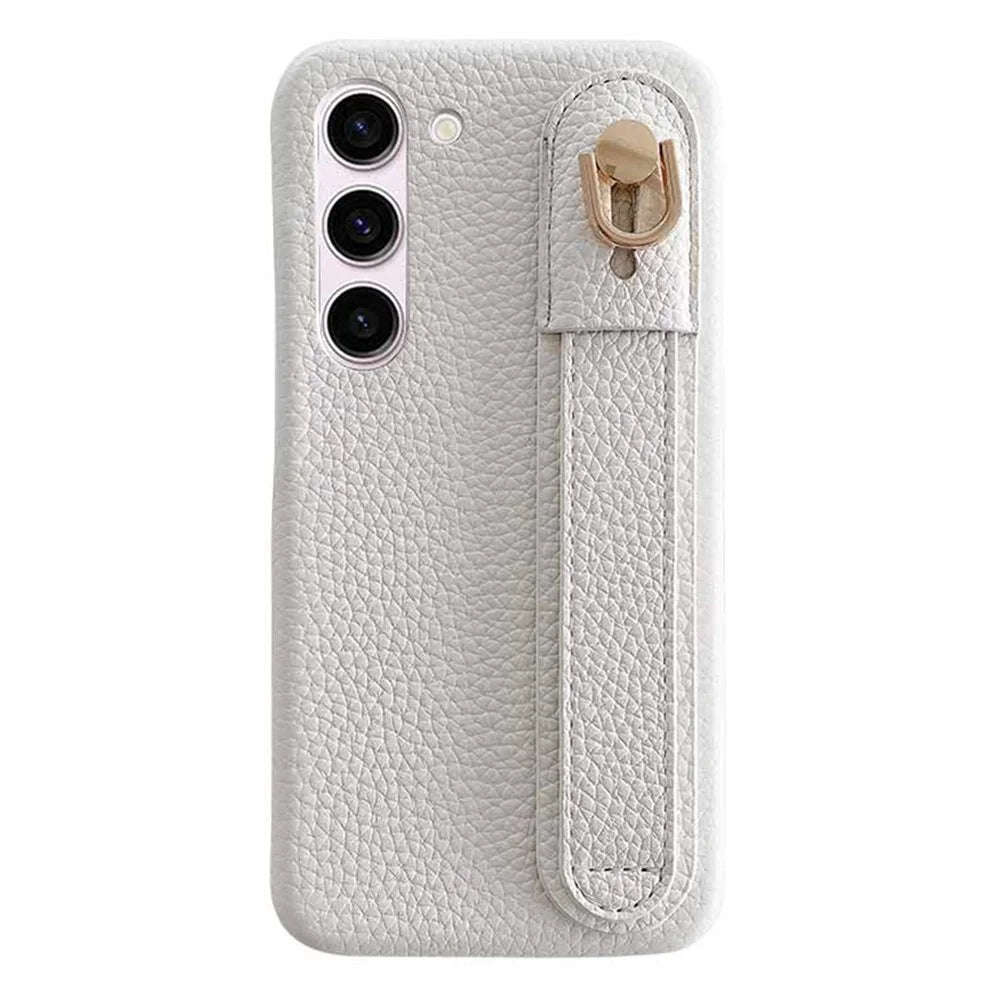 For Samsung Galaxy S23+ Case Wristband Kickstand PU Leather + PET Phone Cover - White - 1