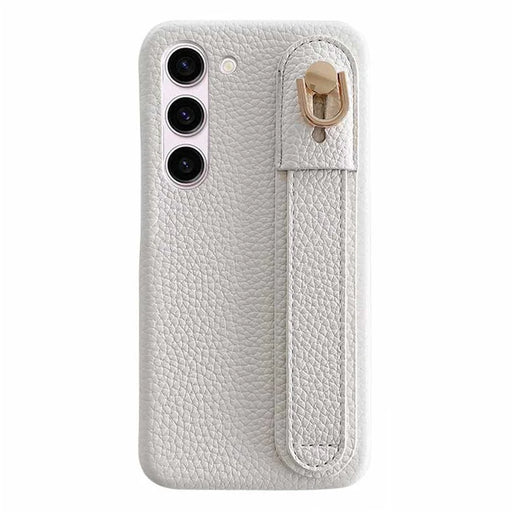 For Samsung Galaxy S23+ Case Wristband Kickstand PU Leather + PET Phone Cover - White - 1