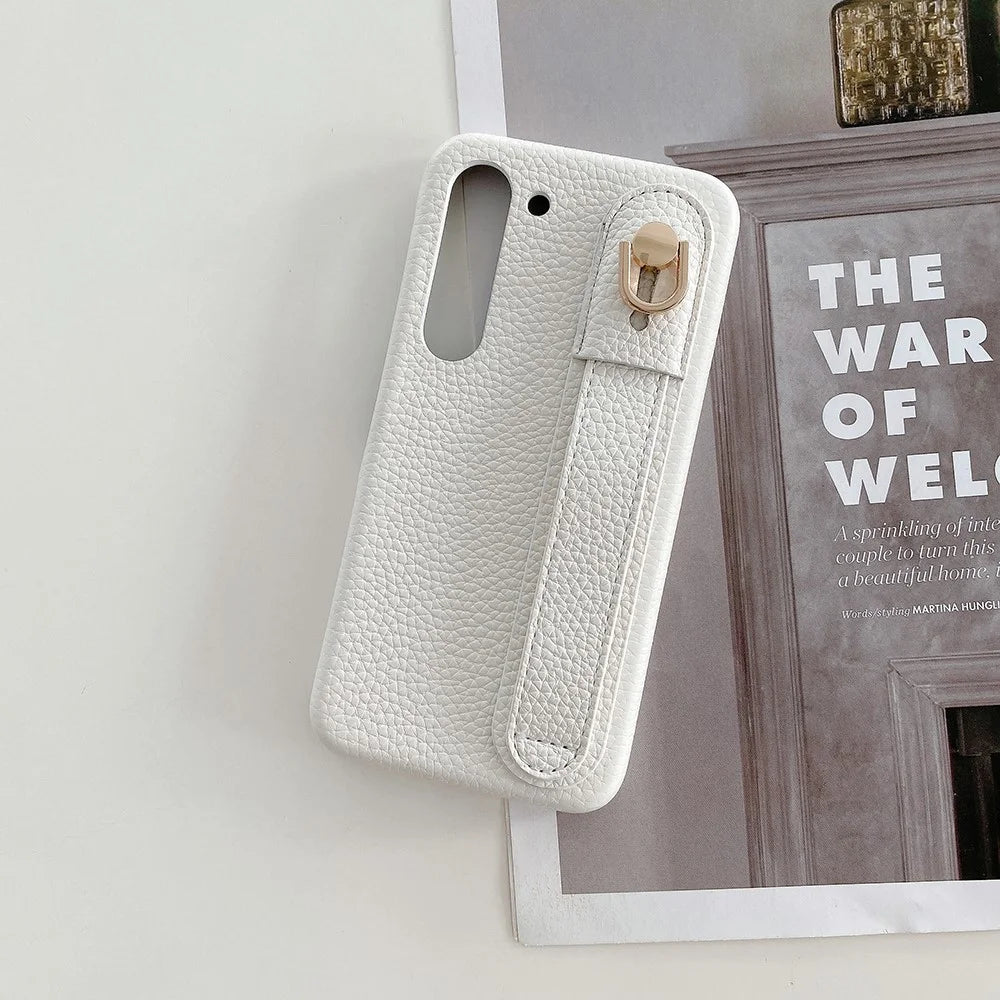 For Samsung Galaxy S23+ Case Wristband Kickstand PU Leather + PET Phone Cover - White - 2