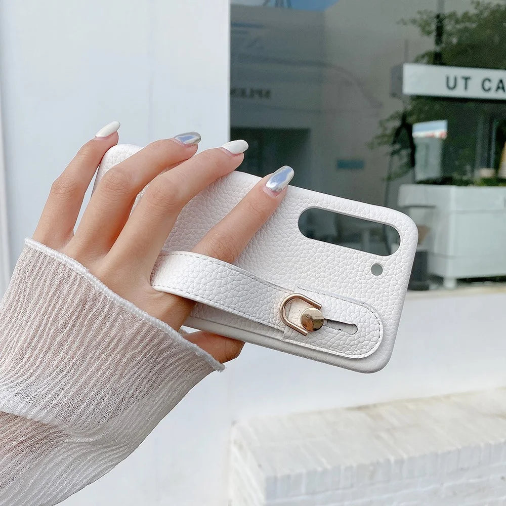 For Samsung Galaxy S23+ Case Wristband Kickstand PU Leather + PET Phone Cover - White - 5