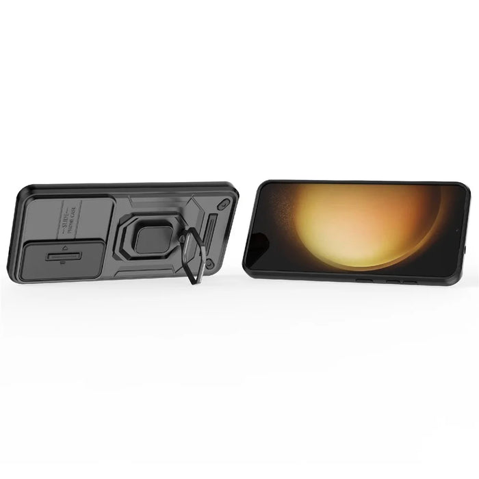 For Samsung Galaxy A26 5G Case PC+TPU Kickstand Phone Protector with Lens Cover - Black - 3