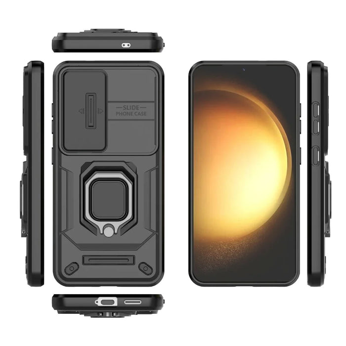 For Samsung Galaxy A26 5G Case PC+TPU Kickstand Phone Protector with Lens Cover - Black - 5