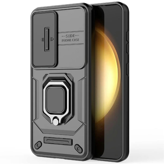 For Samsung Galaxy A36 5G Case PC+TPU Kickstand Phone Protector with Lens Cover - Black - 2
