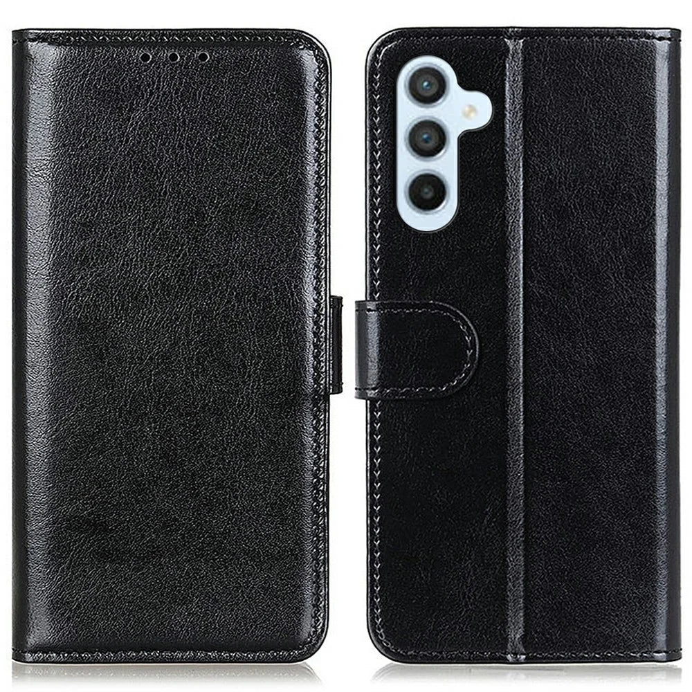 For Samsung Galaxy A56 5G Case Crazy Horse Texture PU Leather Phone Stand Cover - Black - 1