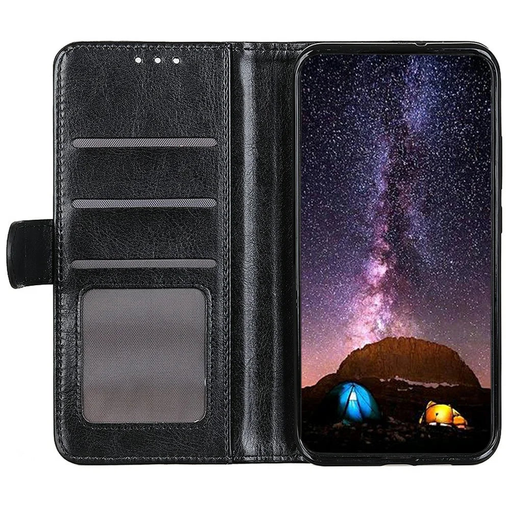For Samsung Galaxy A56 5G Case Crazy Horse Texture PU Leather Phone Stand Cover - Black - 2