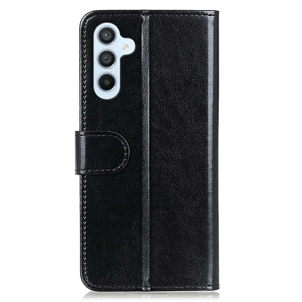 For Samsung Galaxy A56 5G Case Crazy Horse Texture PU Leather Phone Stand Cover - Black - 6