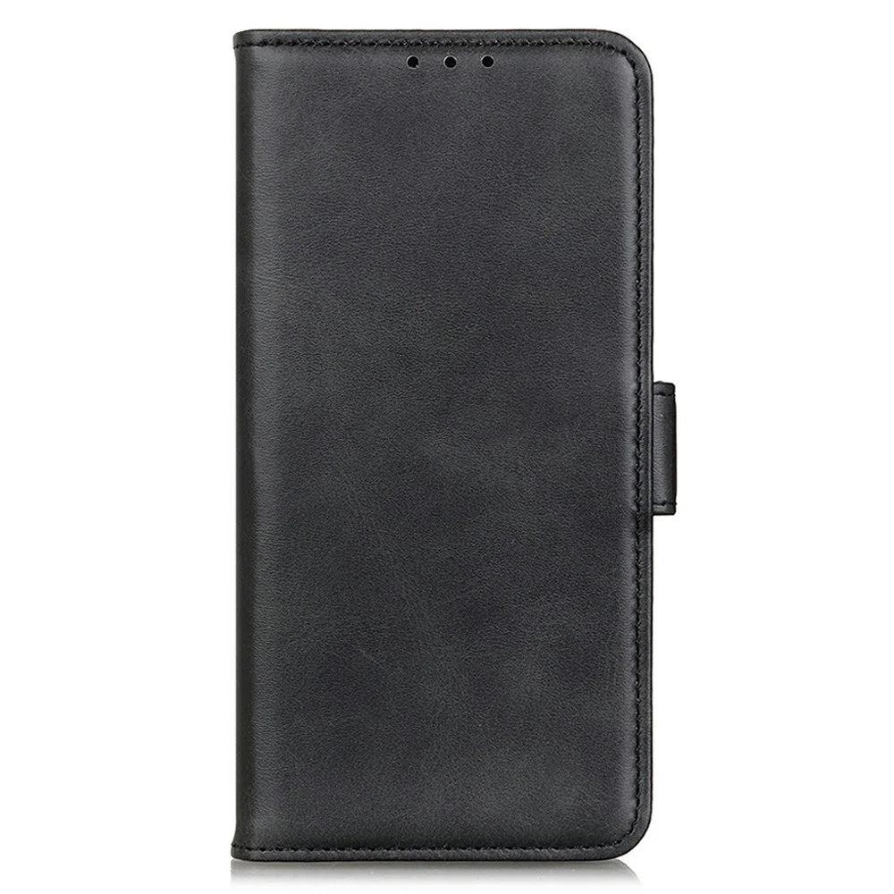 For Samsung Galaxy A56 5G Case Stand Cowhide Texture PU Leather Phone Cover - Black - 5