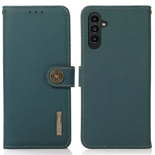 KHAZNEH For Samsung Galaxy A56 5G Case Genuine Cow Leather RFID Blocking Wallet Phone Cover - Green - 1