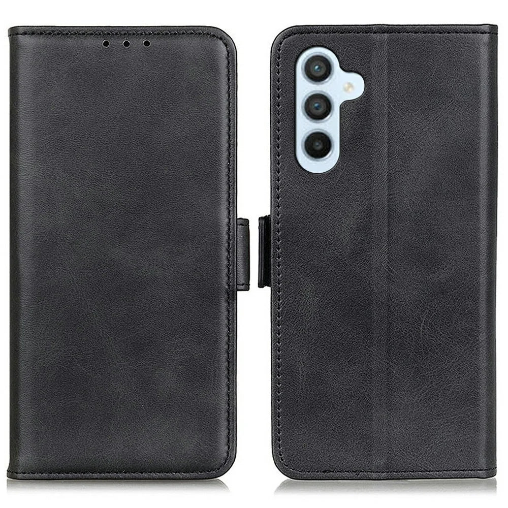 For Samsung Galaxy A26 5G Case Stand Cowhide Texture PU Leather Phone Cover - Black - 1