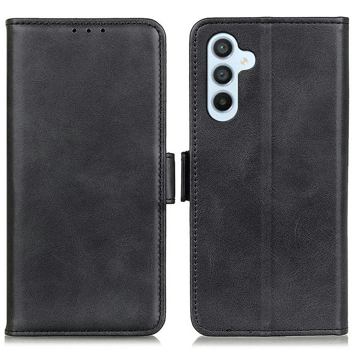 For Samsung Galaxy A26 5G Case Stand Cowhide Texture PU Leather Phone Cover - Black - 1