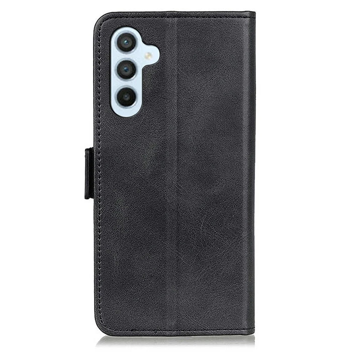 For Samsung Galaxy A26 5G Case Stand Cowhide Texture PU Leather Phone Cover - Black - 6