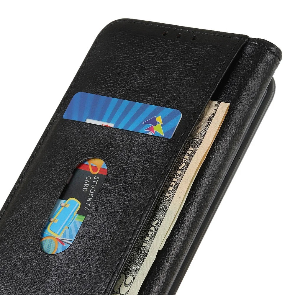 For Samsung Galaxy A26 5G Stand Case Split Leather Litchi Texture Wallet Phone Cover - Black - 5