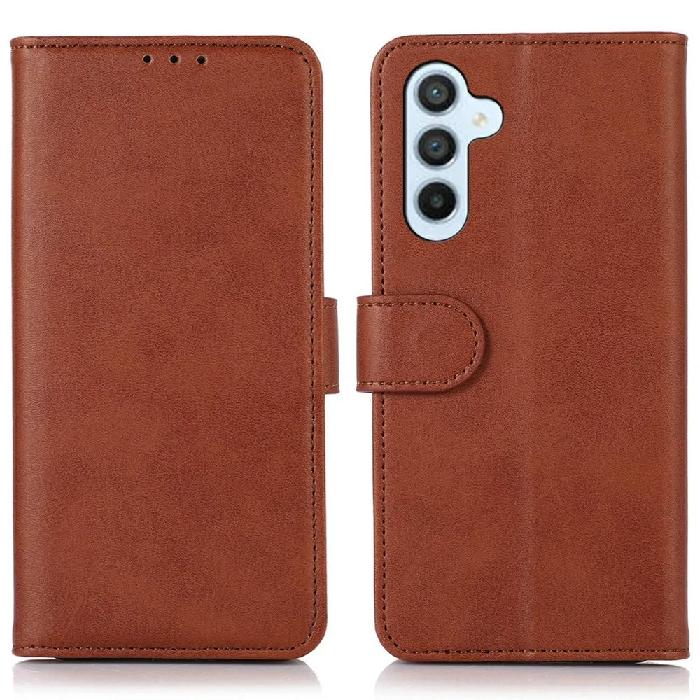 For Samsung Galaxy A26 5G Case Cowhide Texture Leather Wallet Phone Cover with Stand - Brown - 1