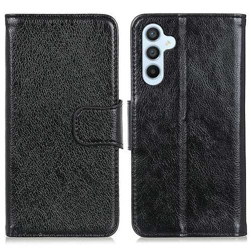 For Samsung Galaxy A26 5G Case Nappa Texture Split Leather Wallet Phone Cover - Black - 1