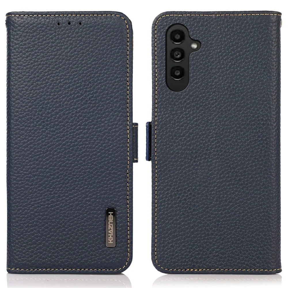 KHAZNEH For Samsung Galaxy A26 5G Phone Case Genuine Cow Leather Cover RFID Blocking - Blue - 1