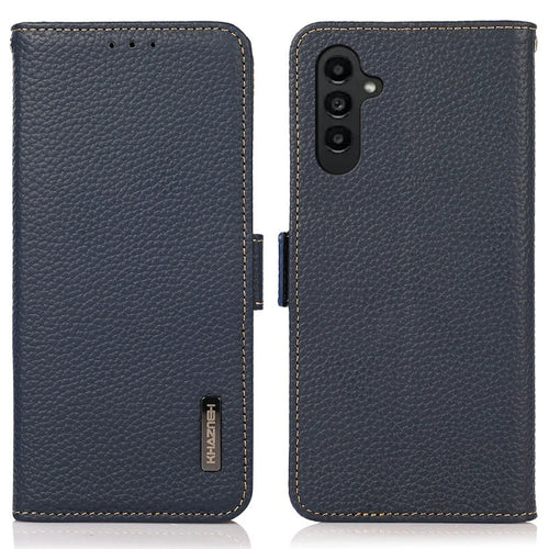 KHAZNEH For Samsung Galaxy A26 5G Phone Case Genuine Cow Leather Cover RFID Blocking - Blue - 1