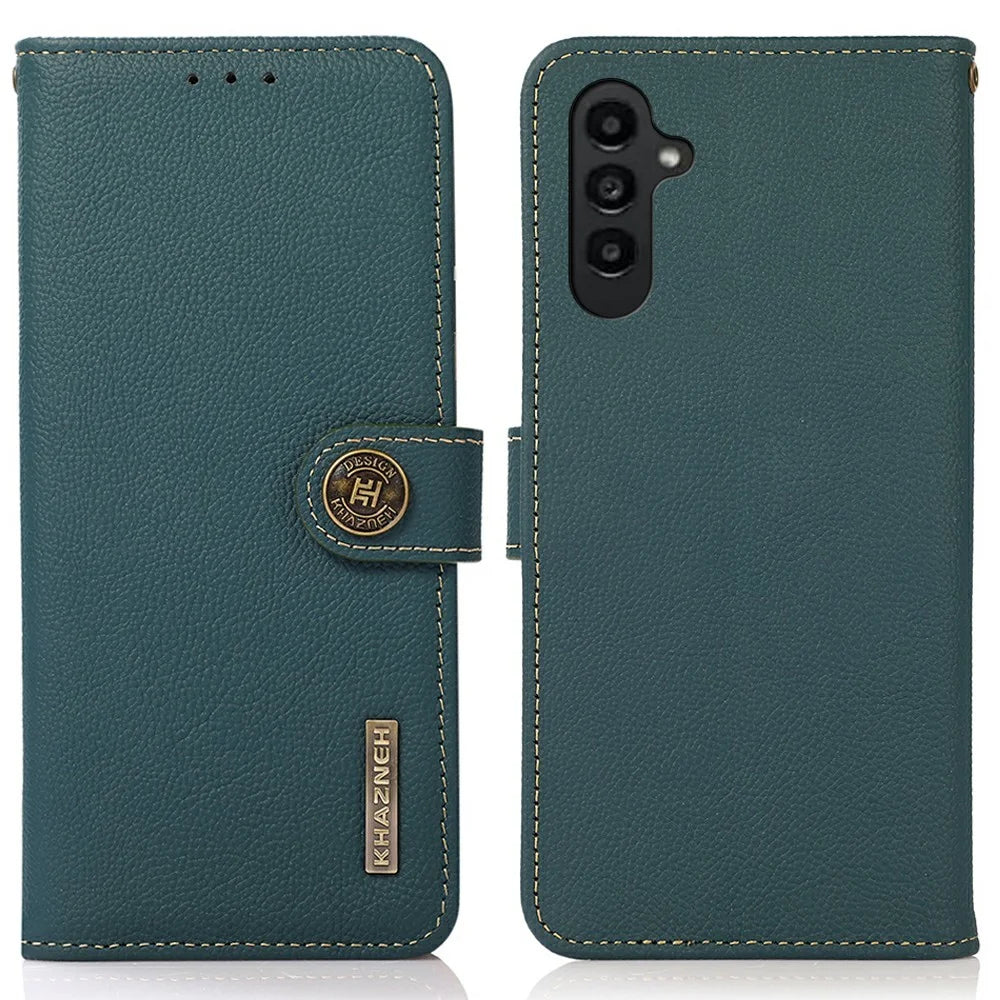 KHAZNEH For Samsung Galaxy A26 5G Case Genuine Cow Leather RFID Blocking Wallet Phone Cover - Green - 1