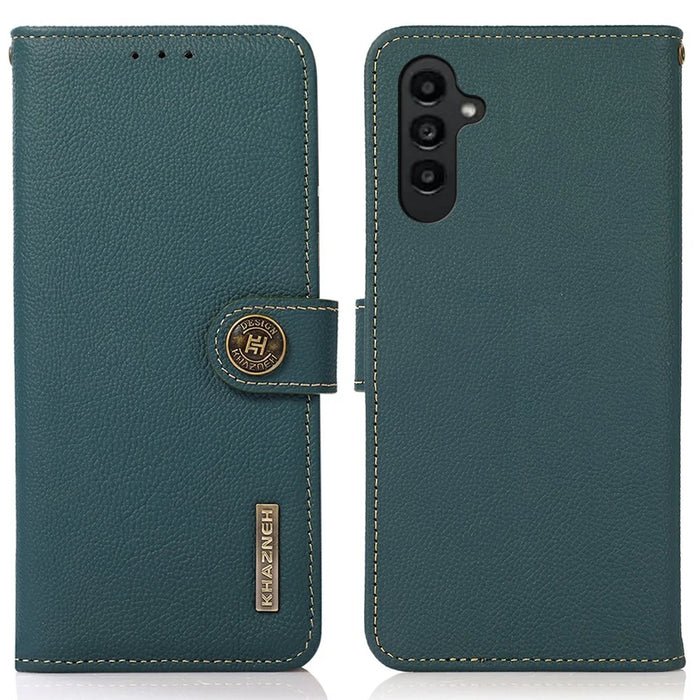 KHAZNEH For Samsung Galaxy A26 5G Case Genuine Cow Leather RFID Blocking Wallet Phone Cover - Green - 1