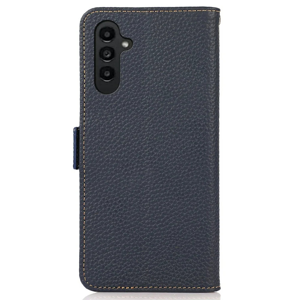 KHAZNEH For Samsung Galaxy A36 5G Phone Case Genuine Cow Leather Cover RFID Blocking - Blue - 7