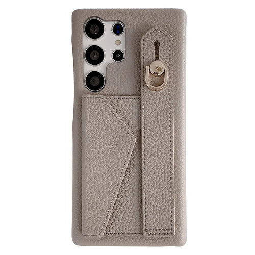 For Samsung Galaxy S23 Ultra Case with Card Slot Wristband Kickstand PU Leather+PET Phone Cover - Grey - 1