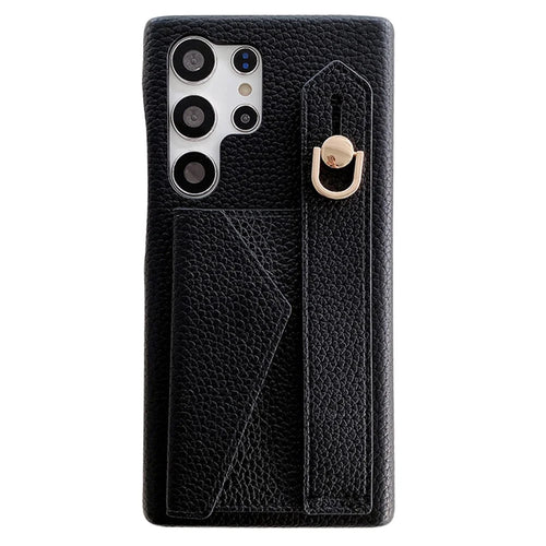 For Samsung Galaxy S24 Ultra Case with Card Slot Wristband Kickstand PU Leather+PET Phone Cover - Black - 1