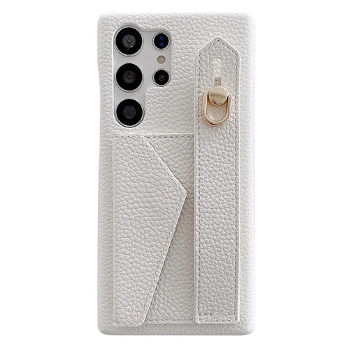 For Samsung Galaxy S25 Ultra Case with Card Slot Wristband Kickstand PU Leather+PET Phone Cover - White - 1