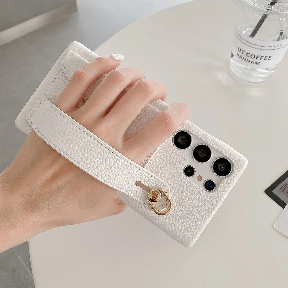 For Samsung Galaxy S25 Ultra Case with Card Slot Wristband Kickstand PU Leather+PET Phone Cover - White - 4