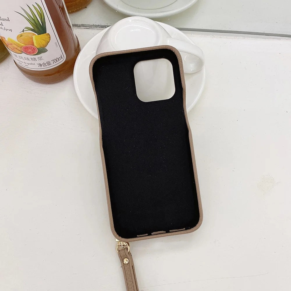 For iPhone 14 Pro Max Case Mirror Design PU Leather Back Cover with Card Slots, Wrist Strap - Light Brown - 3