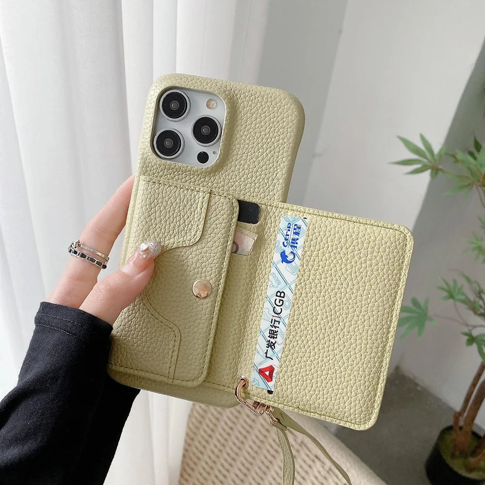 For iPhone 14 Pro Case Mirror Design PU Leather Back Cover with Card Slots, Wrist Strap - Green - 7